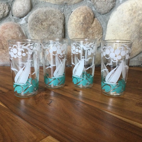 ✔️ Vintage Hazel Atlas Sailing Drinking Glasses Set of 4 - Picture 1 of 4